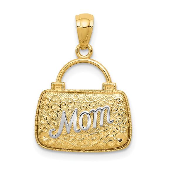 14k Yellow Gold w/Rhodium 3D Reversible Mom Handbag Pendant,All Products : American Fashion Style Bags On Sale
